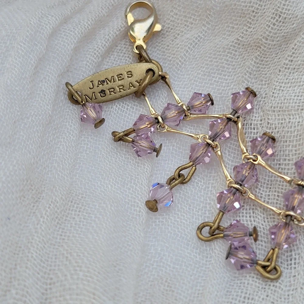 Vintage Y2K James Murray Signed Bracelet Purple Crystal Adj Chain Link Dainty‎
